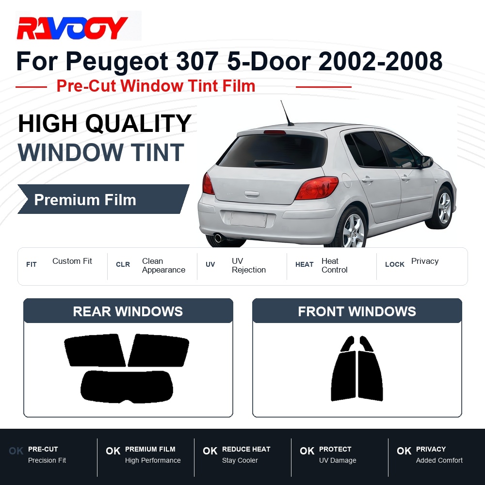 Privacy Screen Protector - Premium voorgeknipte raamfolie voor Peugeot 307