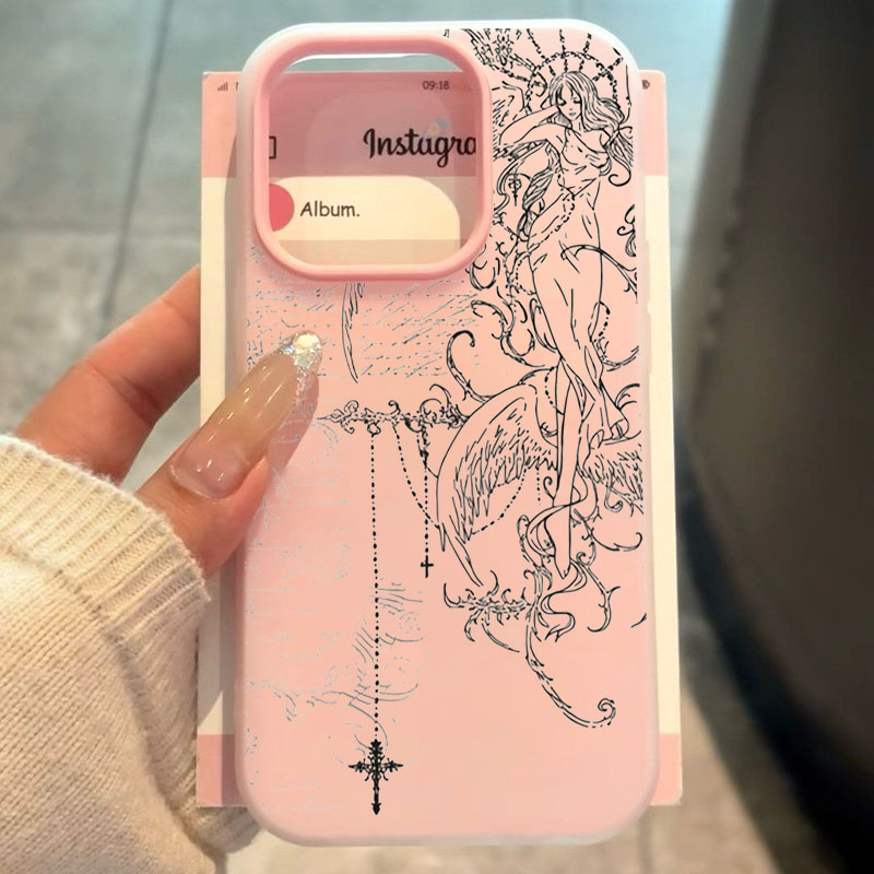 Samsung Galaxy A55 - Gotische stijl engel kruis lijntekening telefoonhoesje